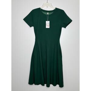 Green Tea Length NWT Short Sleeve A-Line Dress Round Neck Coquette Size Small